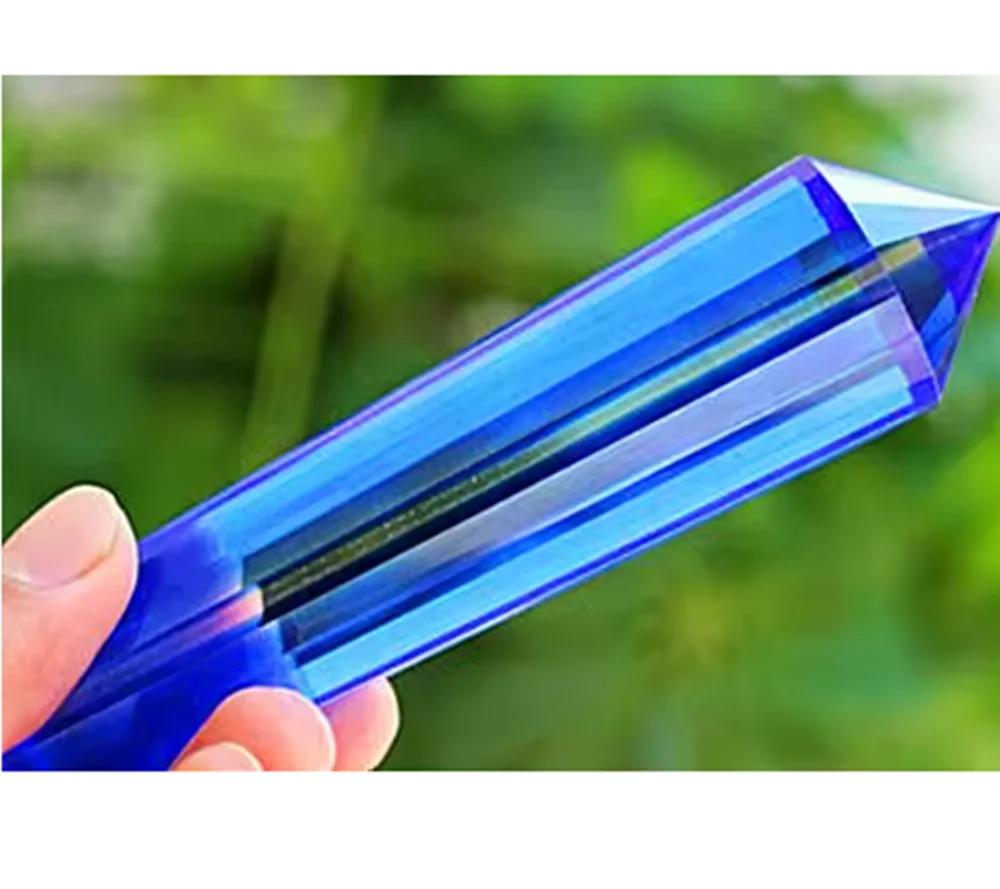 Transparent Lemurian Seed Transparent Quartz Natural Vogel Inspired Blue Crystal Rod, 18 Sides