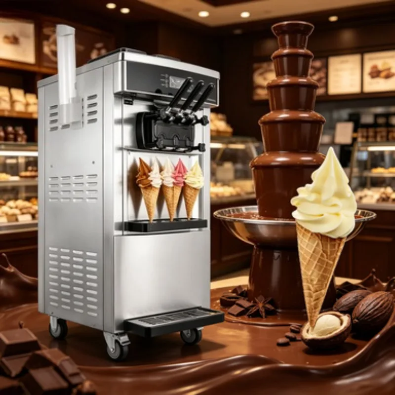 Professional Commercial Ice Cream Maker Machine 3 Flavors Soft Serve Yogurt Freezer Equipment for Restaurant