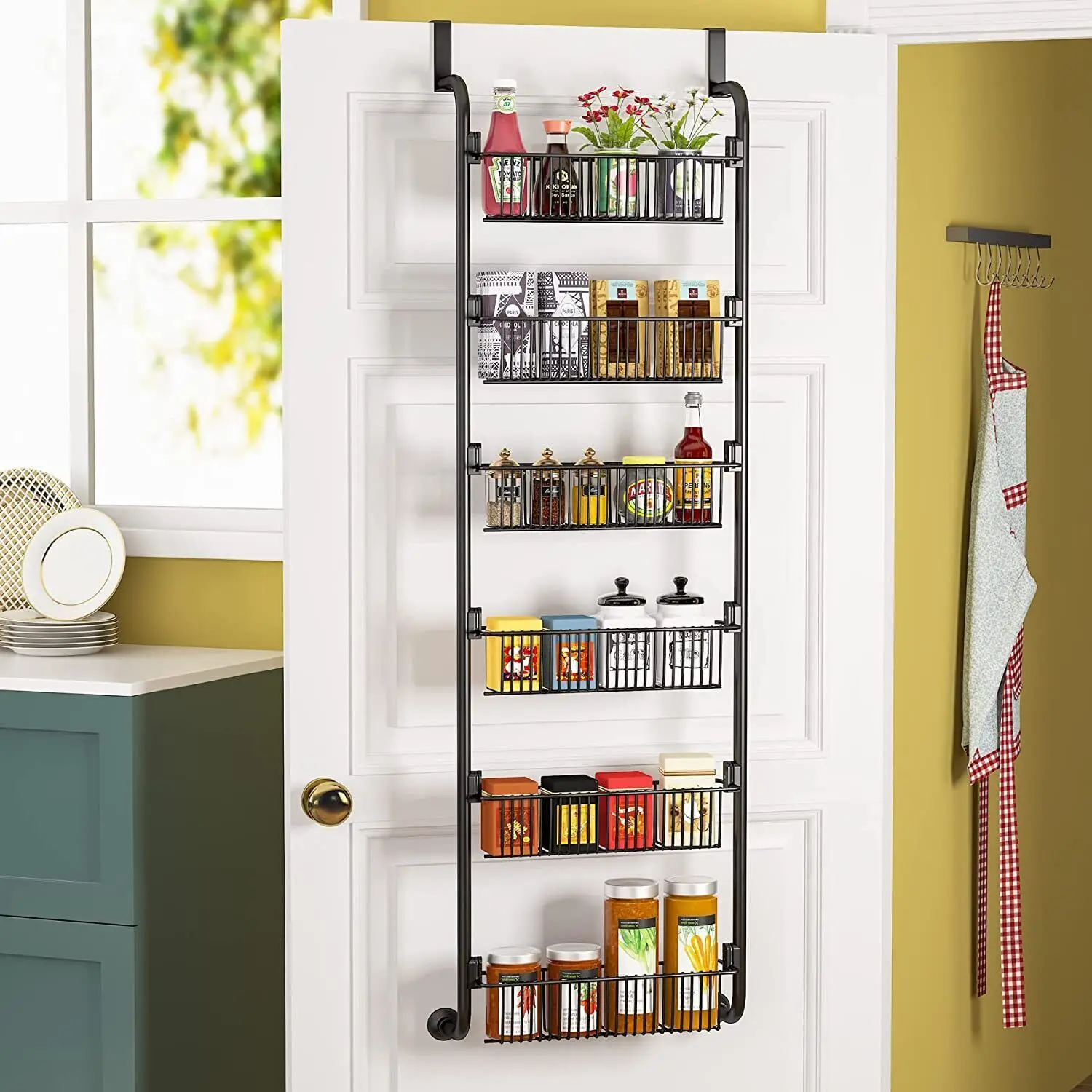 

6-Tier Heavy-Duty 6 Baskets Over the Door Pantry Organizer Hanging Storage Rack