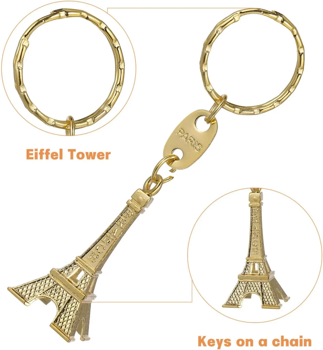 Llavero Dorado de la Torre Eiffel, colgante, regalo de cumpleaños, 10 piezas