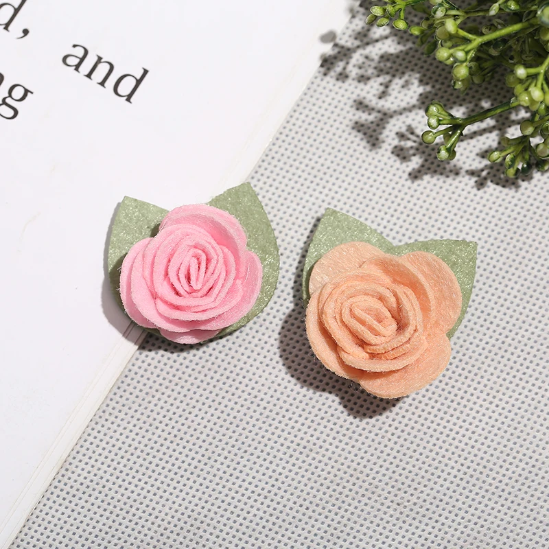 

30PCS 4CM Felt Nonwovens Fabric Flower Cute Rolled Rose Hair Flowers For hair Accessories Ornaments flowers