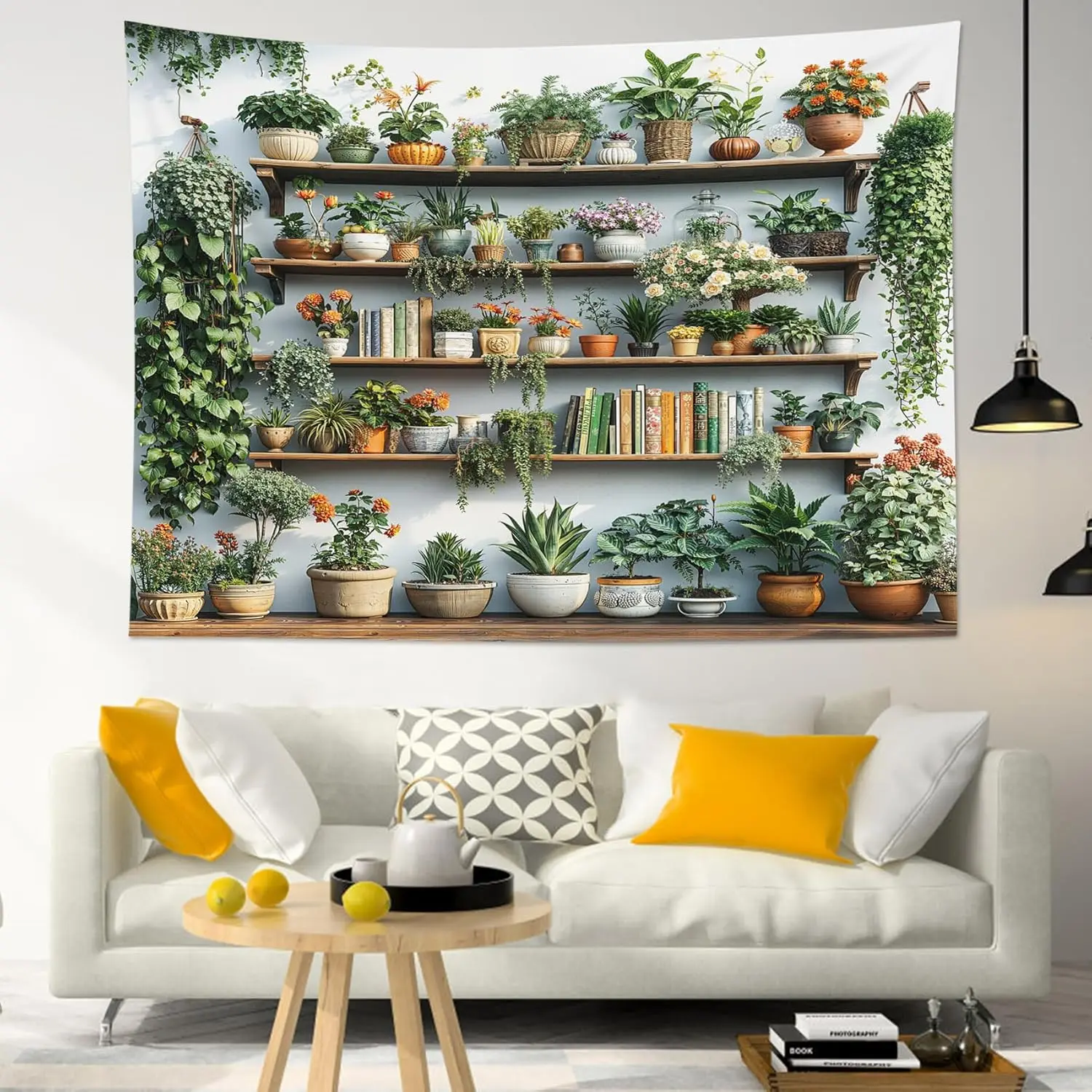 Frische Pflanzen-Wandteppiche, Boho-Grünpflanzen und Buchdrucke als große Wandkunst für gemütliche Schlafzimmer, Wohnzimmer und ästhetische Wohnheimdekoration