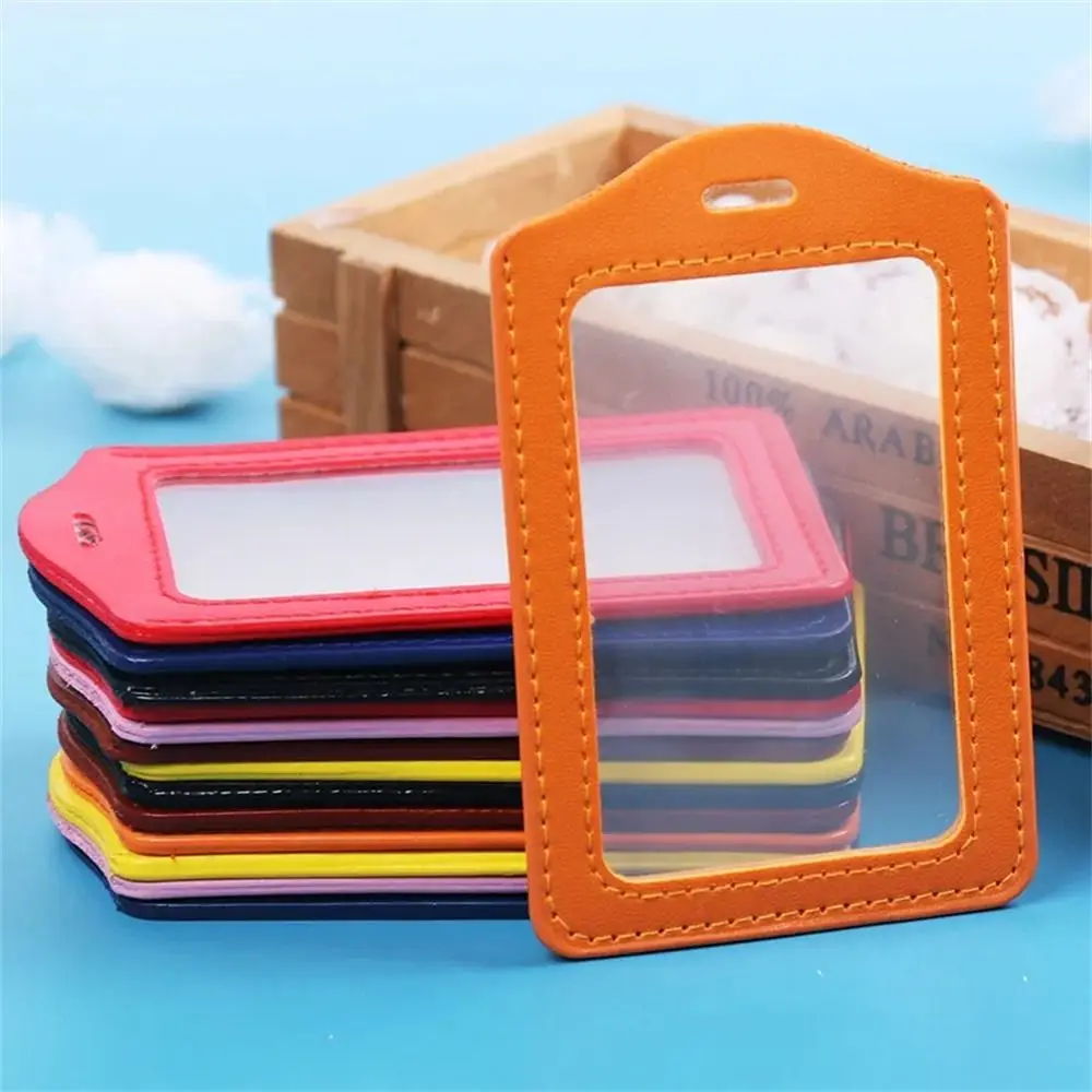 

PU Leather ID Badge Case Transparent Work Identity Business Card Holder Bank Card Colorful Name Card Cover Office Supplies