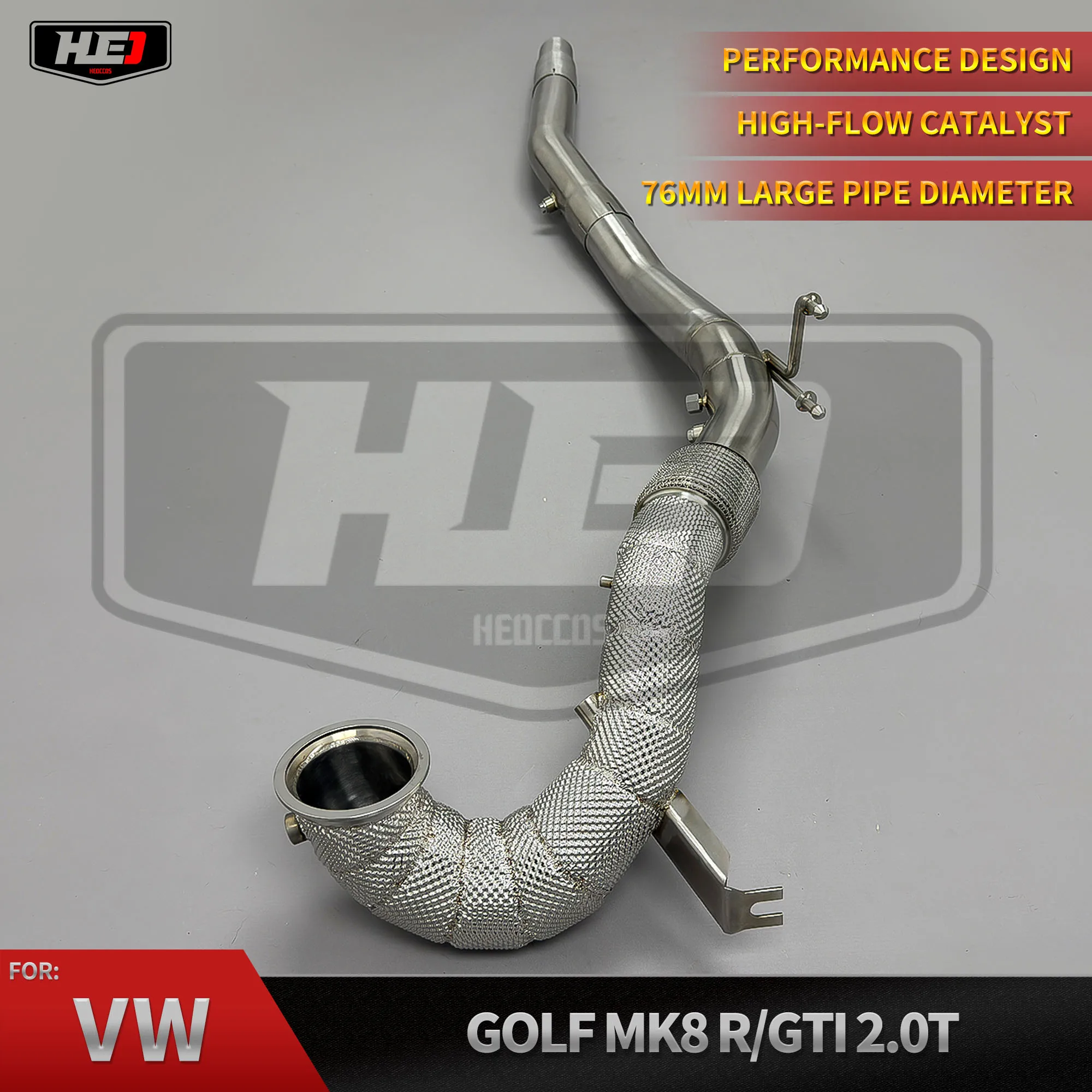 HEO Stainless Steel Exhaust Pipe for VW GOLF 8R GOLF8R R 2.0T 2019-2022 Exhaust Heat Shield Exhaust Catalytic Converter Downpipe