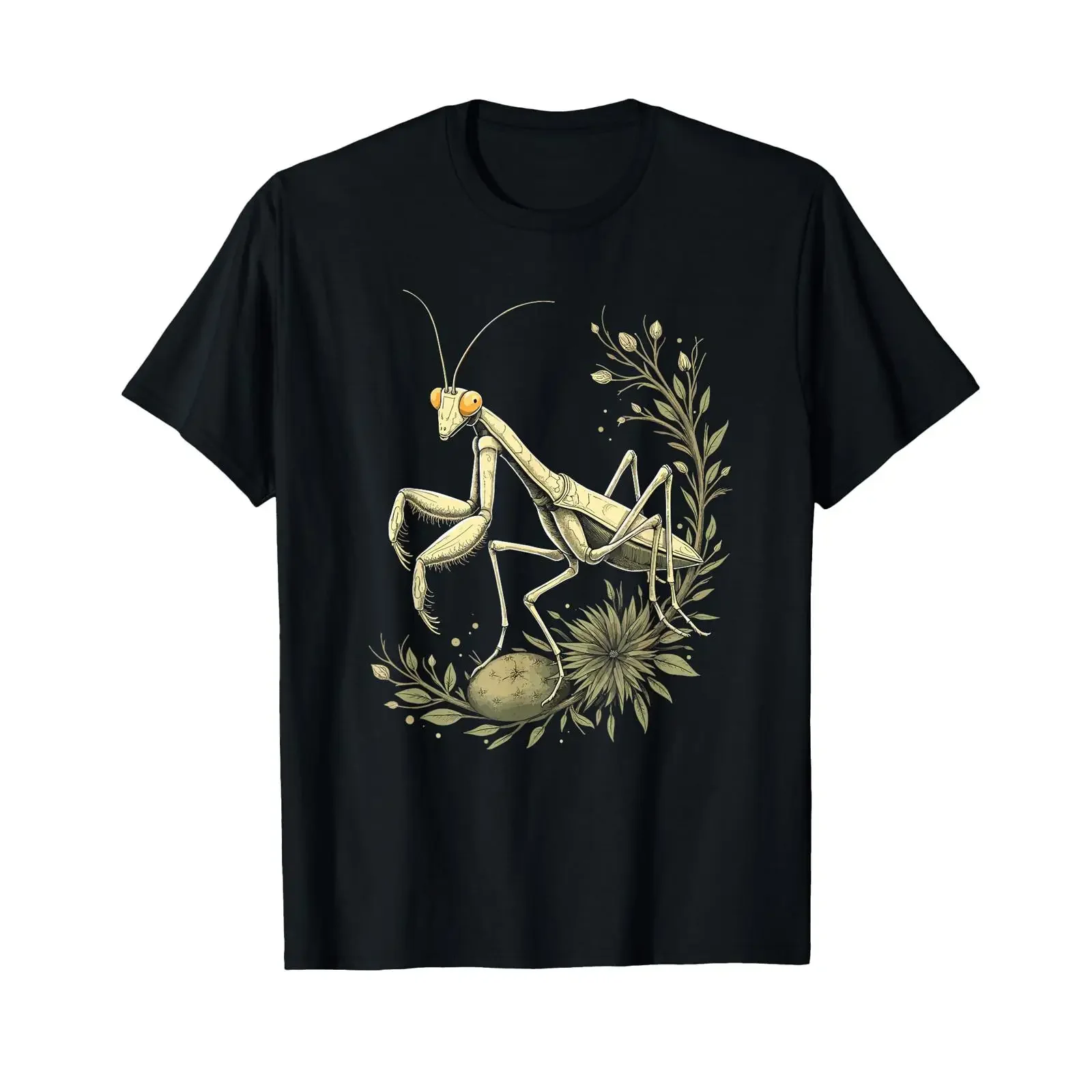 Praying Mantis Nature Art Vintage T Shirt black vintage Washed homme designer clothes Versatile Casual Slightly