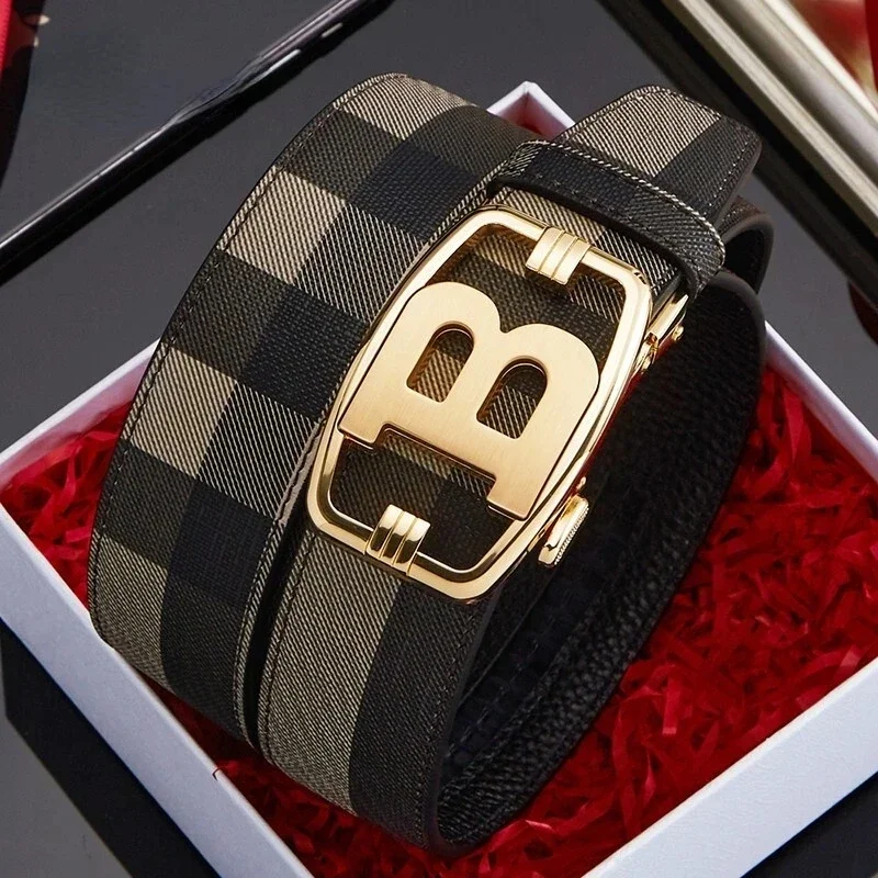 

High Quality Luxury Brand Designer Male Belts Automatic Buckle Men belts Canvas Leather Belt for business men Strap for Jeans