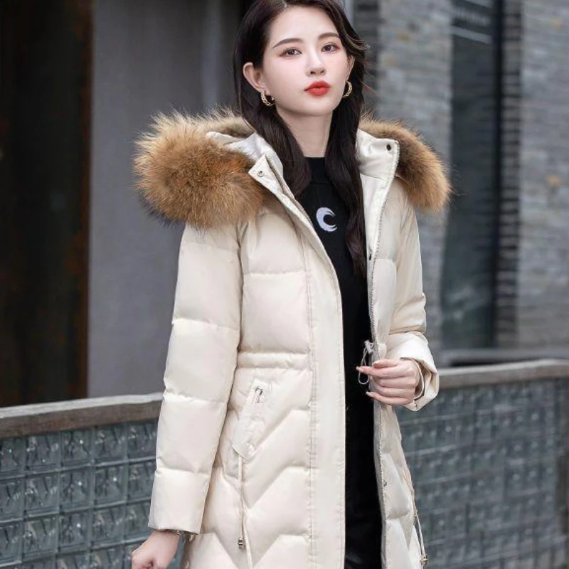 2023 New Women Down Jacket Winter Coat Female Mid-length High-end Parkas Thicken Warm  Fur Collar Outwear Hooded Loose Overcoat