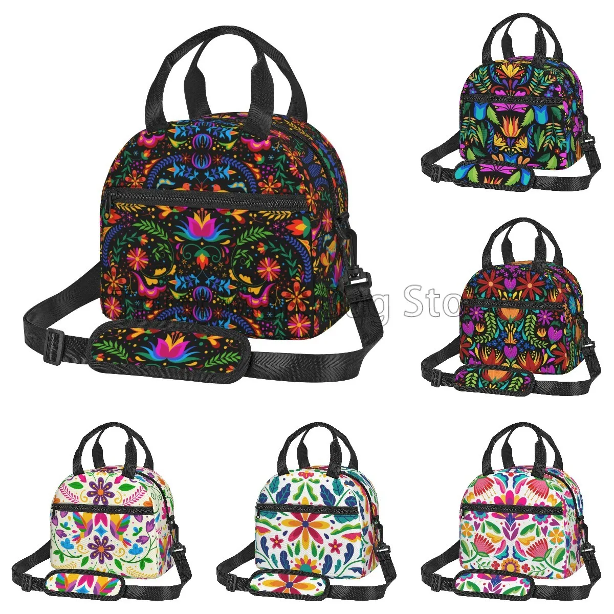 Mexican Flowers Otomi Insulated Lunch Bag Tote Meal Cooler Bag Reusable Portable Thermal Lunch Box for Work School Picnic Beach