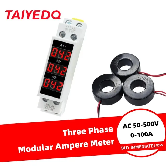 Trójfazowy amperomierz do montażu na szynie Din Ac 80-500V 100A Mini modułowy amperomierz wskaźnik LED cyfrowy wyświetlacz detektor