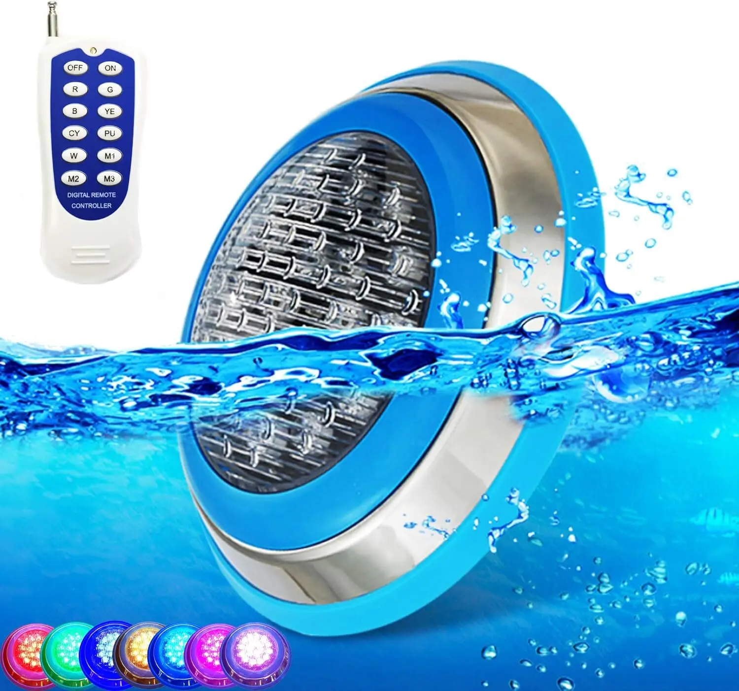 

LED Underwater Swimming Pool Lights,54W RGB Color Changing, 12V AC,50ft Cord Wall Surface Mounted IP68