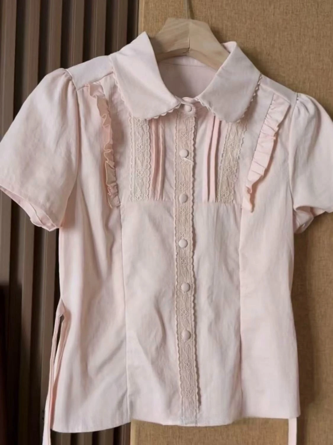 Vintage Süße Bluse Kurzarm Damen Quadratischer Ausschnitt Puffärmel Spitzenbesatz Taillengürtel Top Japanisches Harajuku T-Shirt Sommer 2026