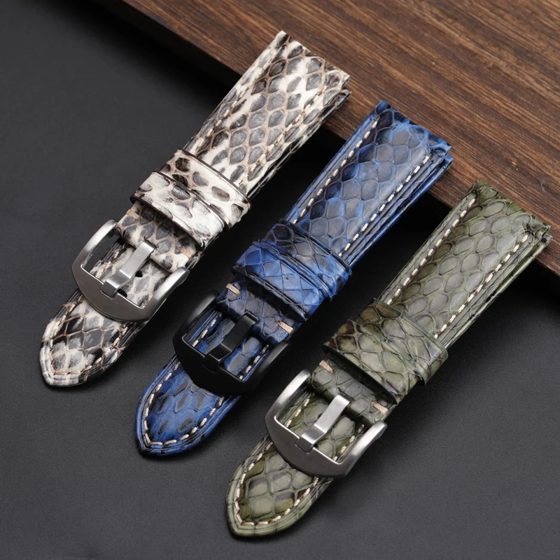 Handmade snakeskin Watchband 20MM 22MM 24MM Black White Green Blue Leather Strap Men\'s Snakeskin Watch Strap