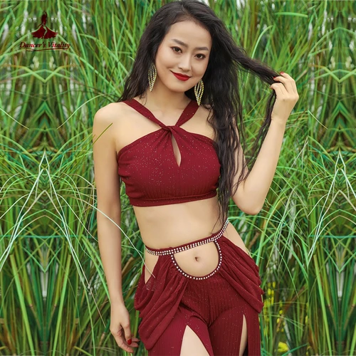 Imagen 2 del producto Traje de danza del vientre para mujer, ropa de práctica, nueva Falda larga con abertura hueca Sexy + Top, traje de danza del vientre