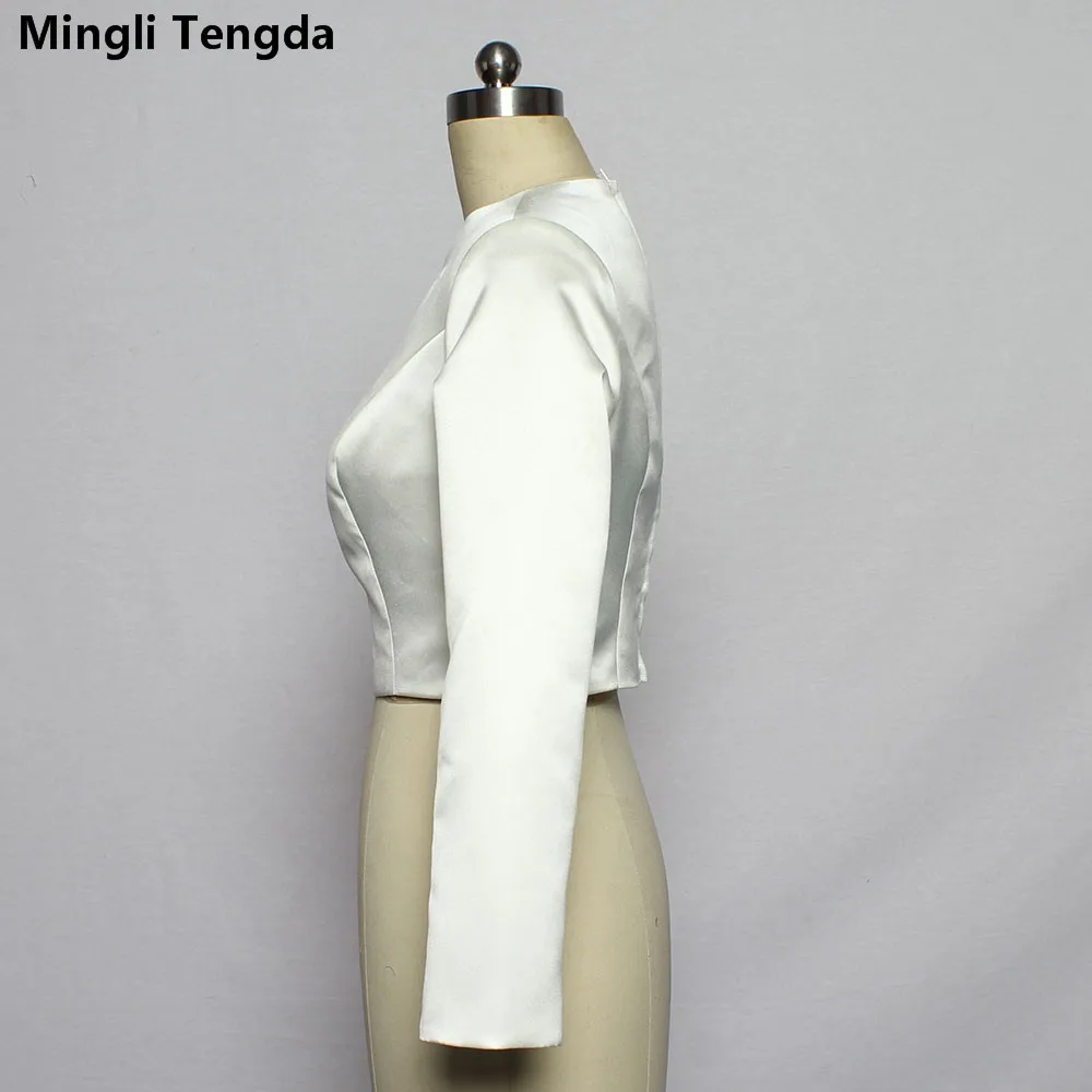 Mingli tengda conservadores muçulmanos manga longa wedding jacket envolve bolero cetim feminino noiva superior envoltório nupcial encolher feito sob encomenda