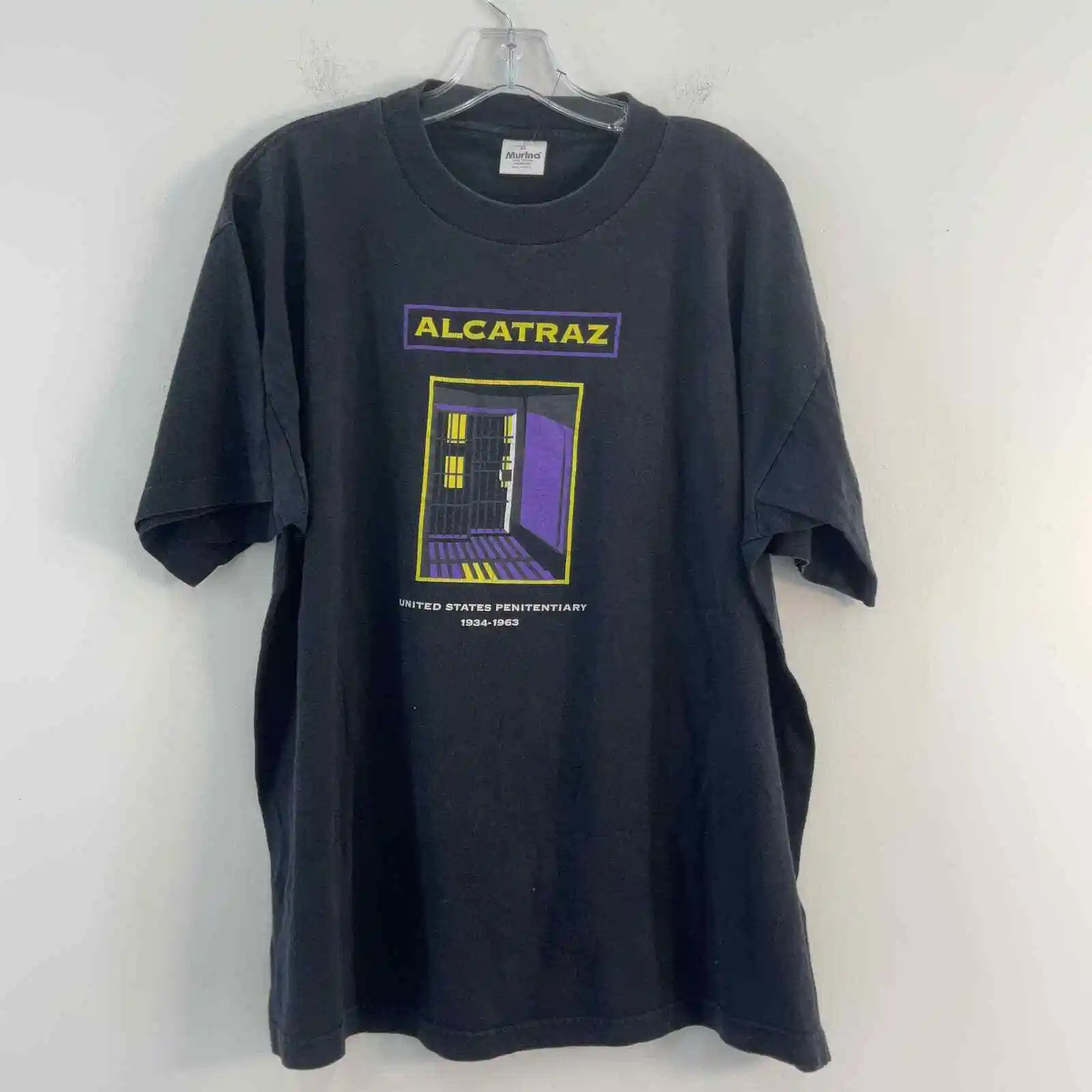 VTG USA Murina Black Alcatraz Prison Tourist Souvenir SS T Shirt Mens XL