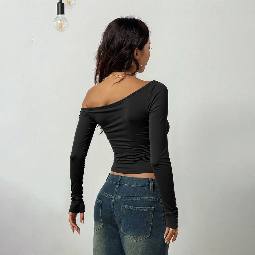Sexy Black Off Shoulder Knot Top Hollow Out Cross Tie Backless Crop Top Streetwear