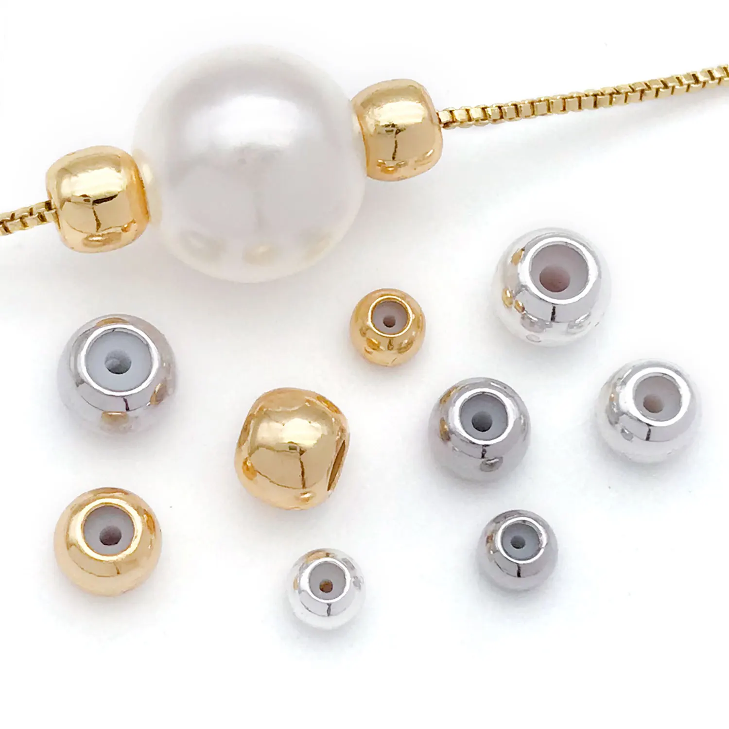 10pcs 3/4/5mm 18K 진짜 골드 도금 황동 위치 비즈, DIY 팔찌 목걸이 쥬얼리에 대 한 실리콘 구슬 액세서리 만들기