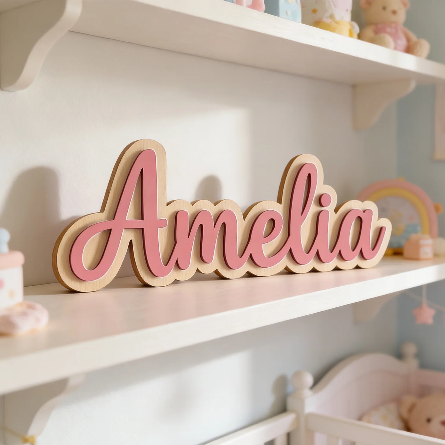 1pc Double-layer Wooden Surname Brand, Customizable Name, Ideal for Birth, Baptism, and Wall Decoration Gifts