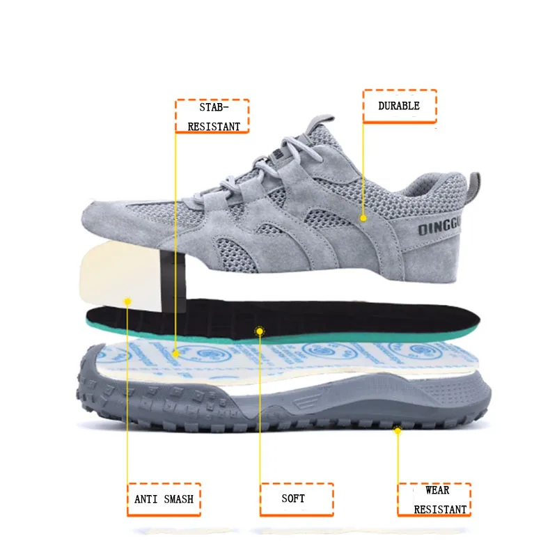 Scarpe di sicurezza con fondo in gomma Scarpe protettive con suola morbida grigia leggera Scarpe isolanti di sicurezza da uomo Scarpe con punta in plastica indossabili da uomo