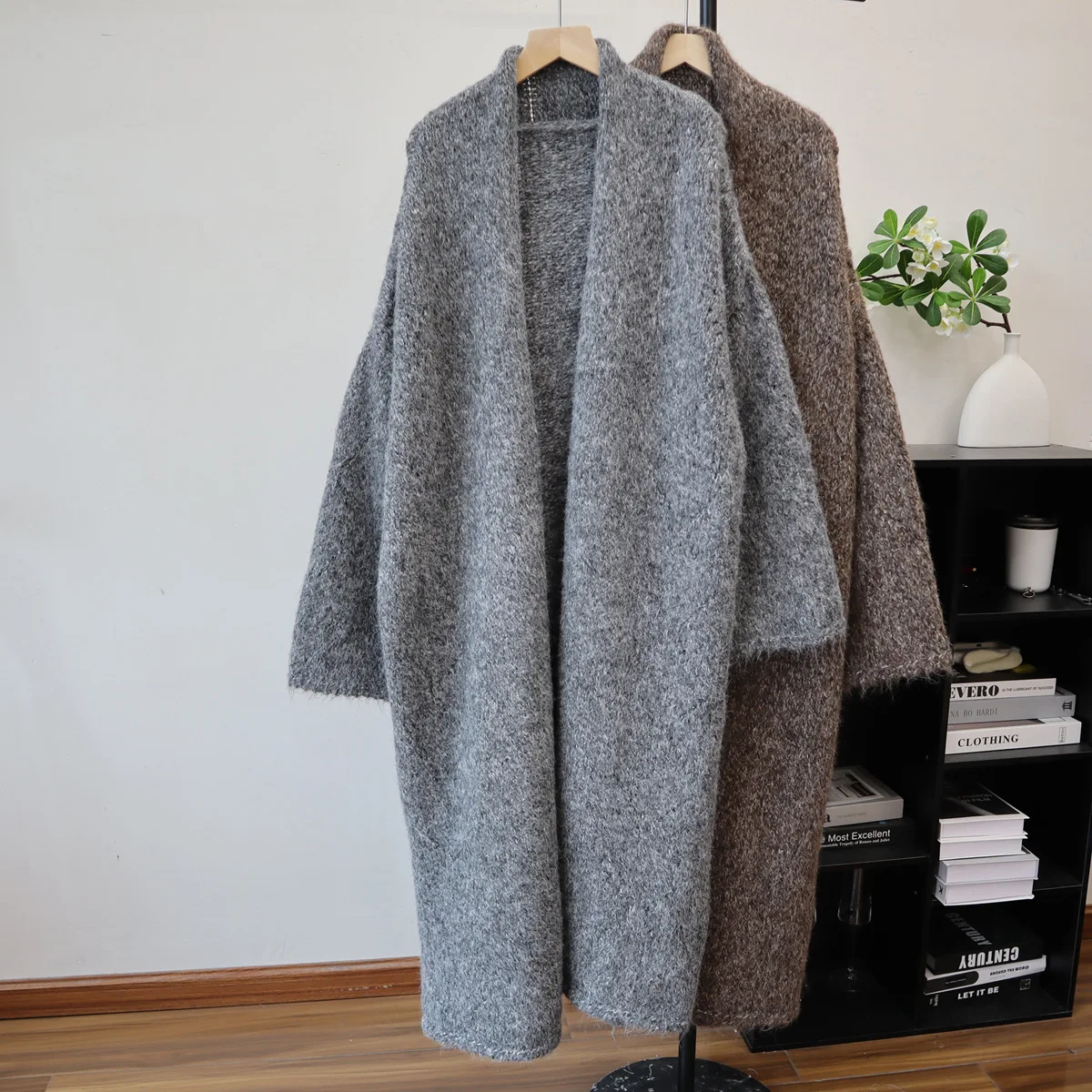 Knielanger Mantel für Damen, Strickjacke, Pullover, Vintage-Jacken, Pullover, Y2k Streetwear, eleganter Strick, offener Stich, Herbst und Winter