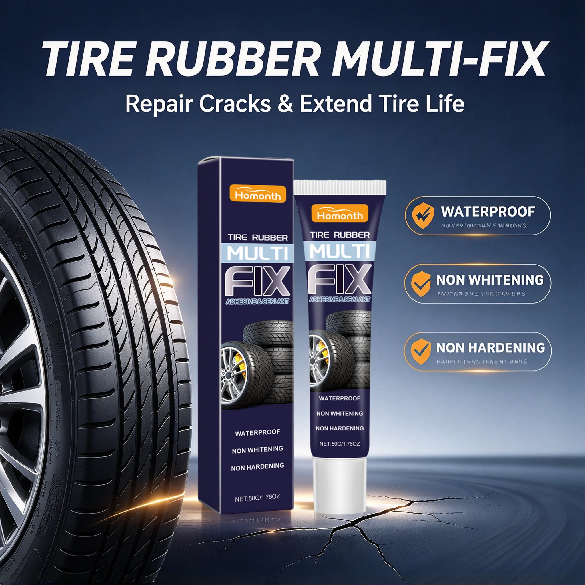 Tire Repair Glue Strong Adhesive Waterproof Sealant for Tire Sidewall Crack Puncture Repairing Non Hardening Rubber Glue