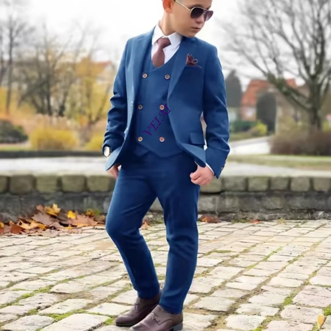 Boys Suit 3 Piece Set (Jacket Pants Vest) Formal Style Blazer for Kids Wedding Tuxedo Custom Colors 2-16 Years view 5
