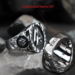 Customized Name DIY Vintage Odin Viking Age Valknut Old Norse Ring Vikings Totem Rings Slain Soldier Gift for Men Him