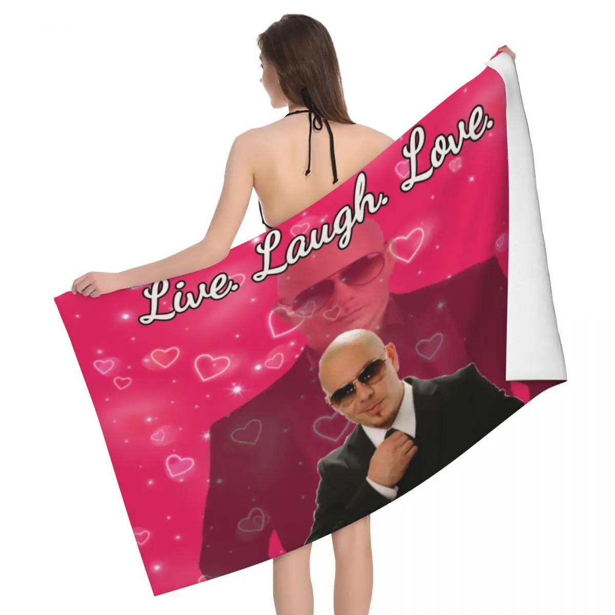 

Mr. Worldwide Says To Live Laugh Love Beach Towel Personalized Breathable Microfiber Pool Towels