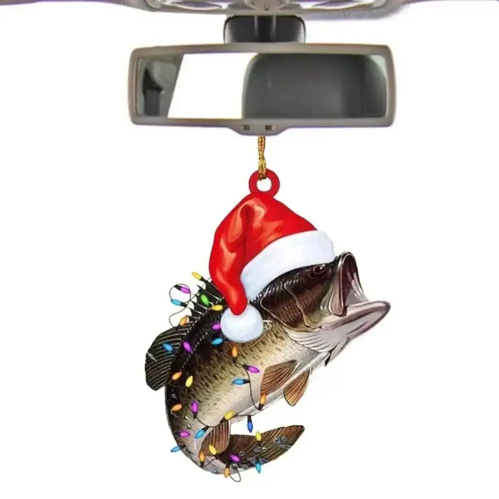 New 2D Flat Christmas Perch Hanging Pendant Acrylic Perch Model Car Rearview Mirror Pendant Perch Fish Keychain Bag Charms
