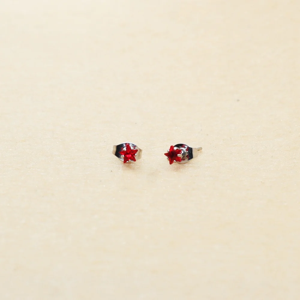 Mini The Red Stars Color 4mm Brief Stainless Steel Stud Earrings New Crystal Jewelry With Anti Allergy
