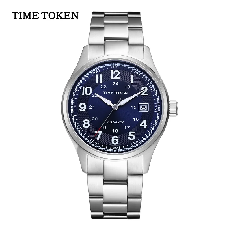 TIME TOKEN Orologio meccanico automatico da uomo Vetro zaffiro Lancette luminose Acciaio inossidabile 316 resistente all'acqua 50 m