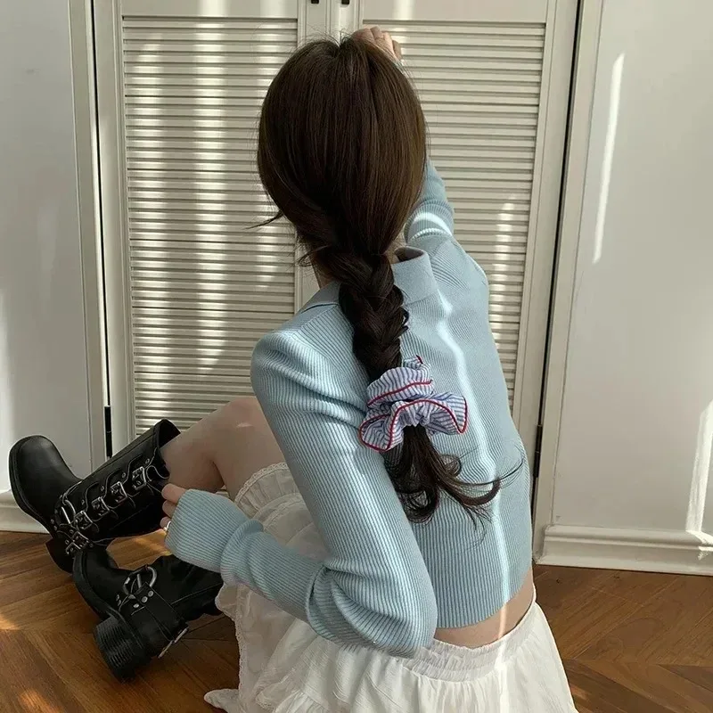 الكورية نمط موضة جديدة Scrunchies الأحمر تنحنح الأزرق مخطط الشعر التعادل الحلو الطازجة مطاطا رباط شعر الفتيات النساء إكسسوارات الشعر