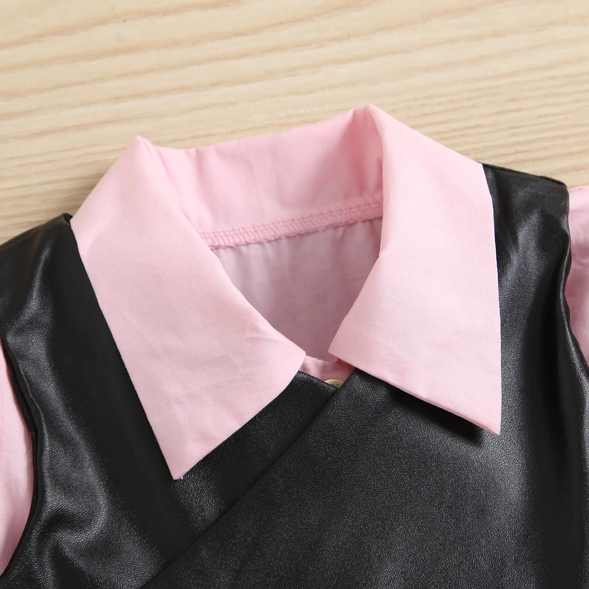 2PCS Girls\' Cotton Pink Shirt with Leather Vest Casual Shirt Suitable for Party School Uniform Easy Care