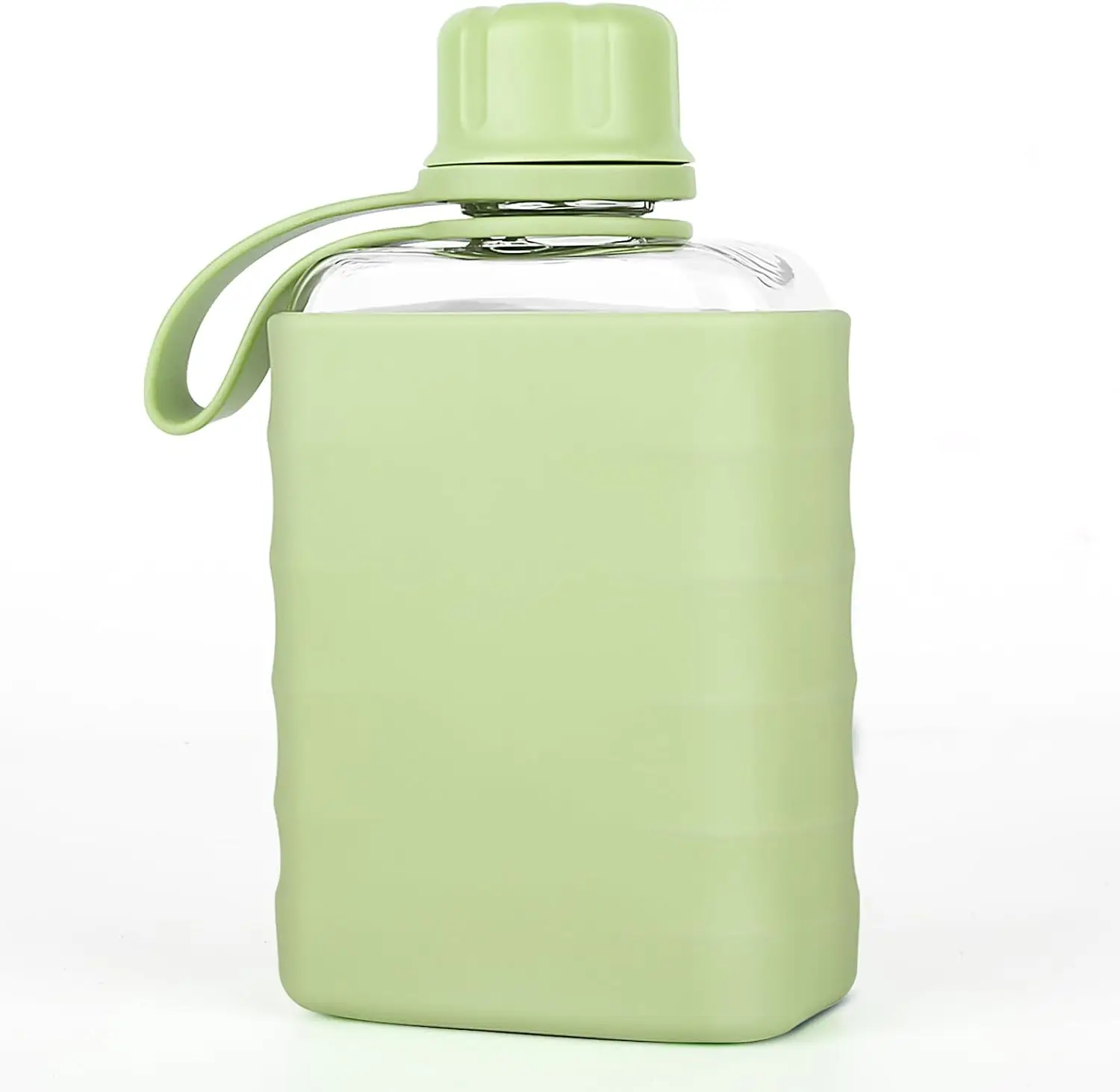 Modern Small Flask with Silicone Sleeve Small Portable Travel Liquor Flask Clear Tritan Plastic Water Bottles, 8.2oz BPA Free