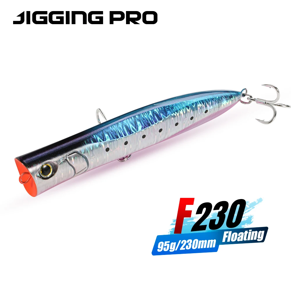 JIGGING PRO 230mm 95g Slim Popper Lure Topwater Fishing Bait Floating Lure Tuna Kingfish Amberjack GT Fishing Lure