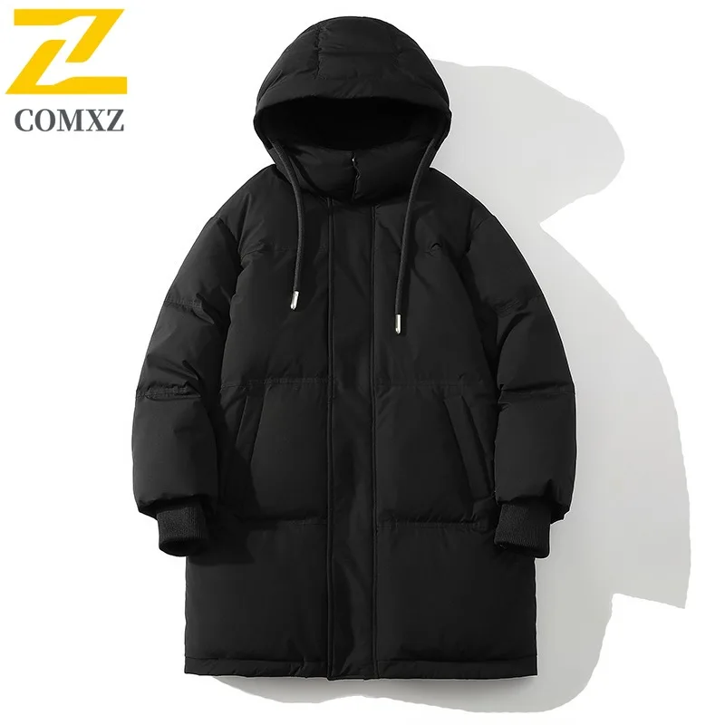 COMXZ 2024 Winter Korean Style Thickened Padded Coat Men's Fleece Lined Parka Trendy Loose Fit Outwear Jacket