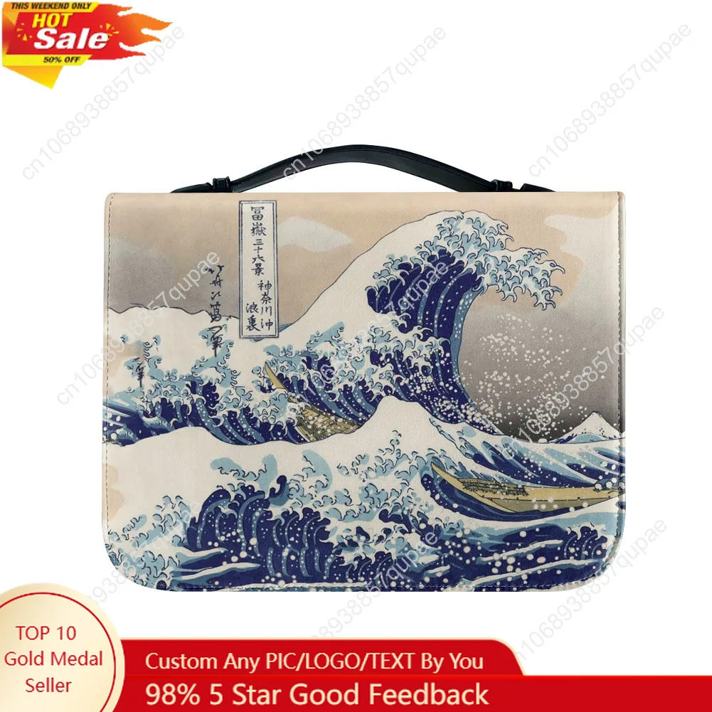 The Great Wave off Kanagawa Bible Bags Christian Gifts Personalized Cover Bible Pack Waterproof Leather Bag Pockets Package Case