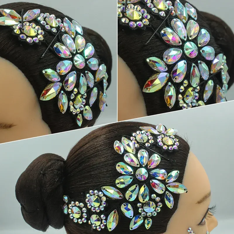 Bauchschmuck, lateinamerikanische Tanzaccessoires, AB-Steine, Kopfschmuck, modernes Tanzen, Gesellschaftstänze, Auftrittsaccessoires, Blumen-Haarspange – Detail 2
