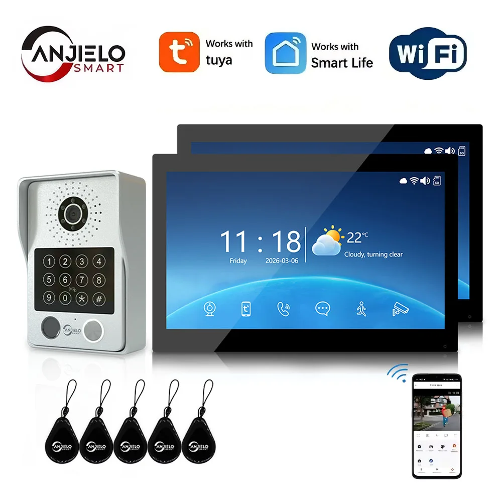 

ANJIELO Tuya 1080P Video Doorbell, 7/10 Inch Touch Screen, 5in1 Unlock with Fingerprint, Smart Home Intercom Kit for Family