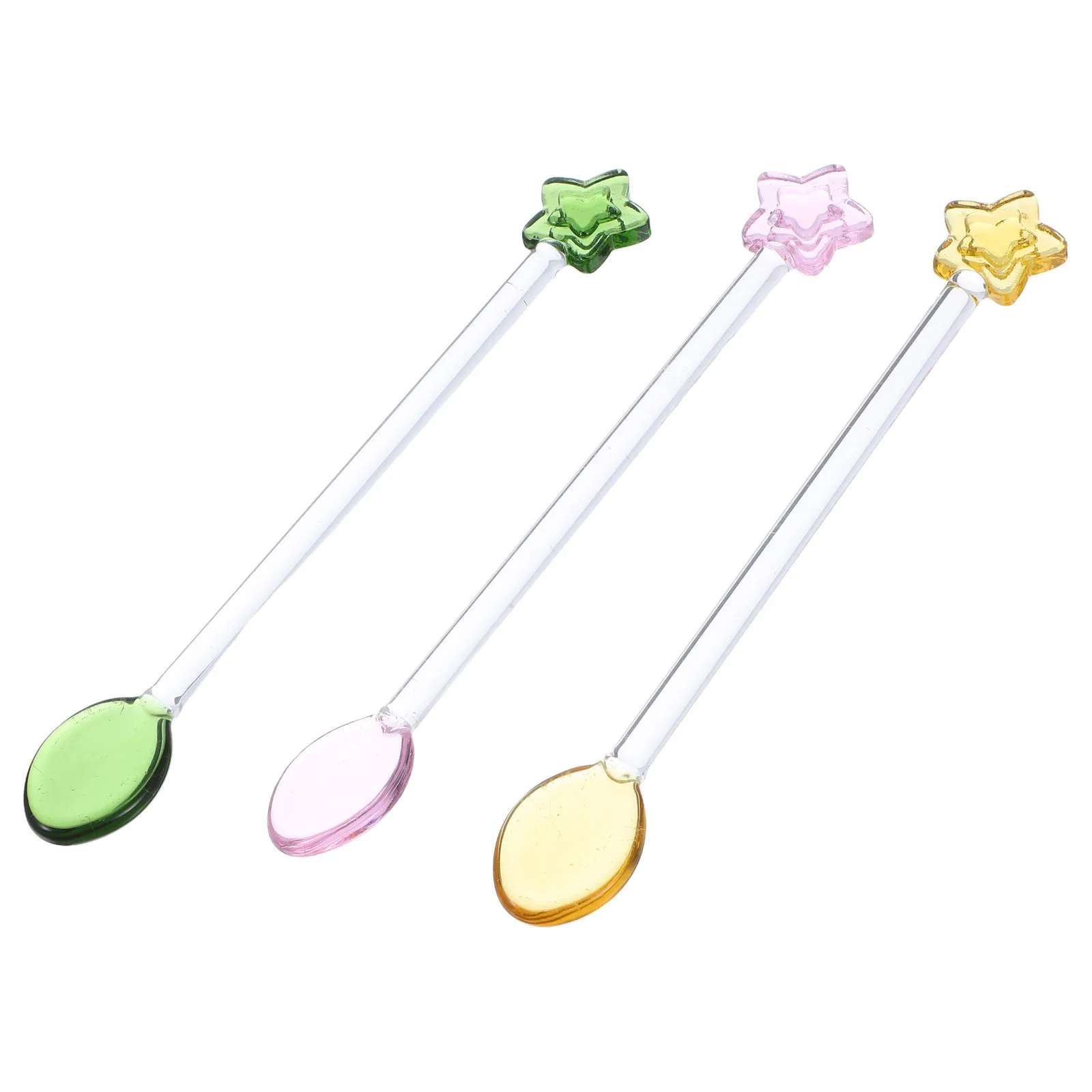 

3Pcs Star Shaped Glass Spoons Unique Design Long Handle for Coffee Tea Juice Mixing Dessert Serving Reusable Transparent