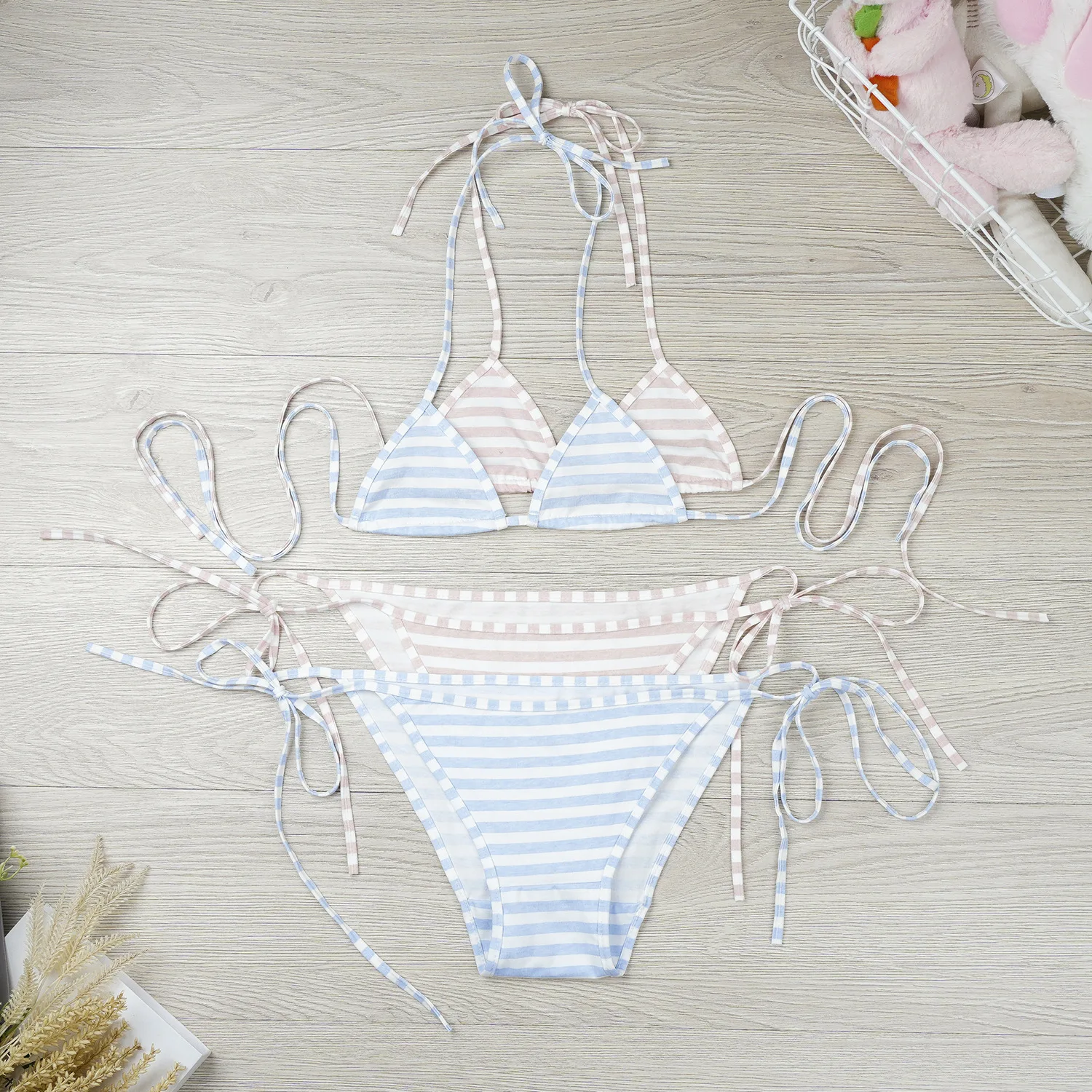 

Women Sexy Bikini Set Women Strap Underwear Stripe Cute Lingerie Two-Piece Swimsuit Swimwear Japanese Schoolgirl Anime Cosplay