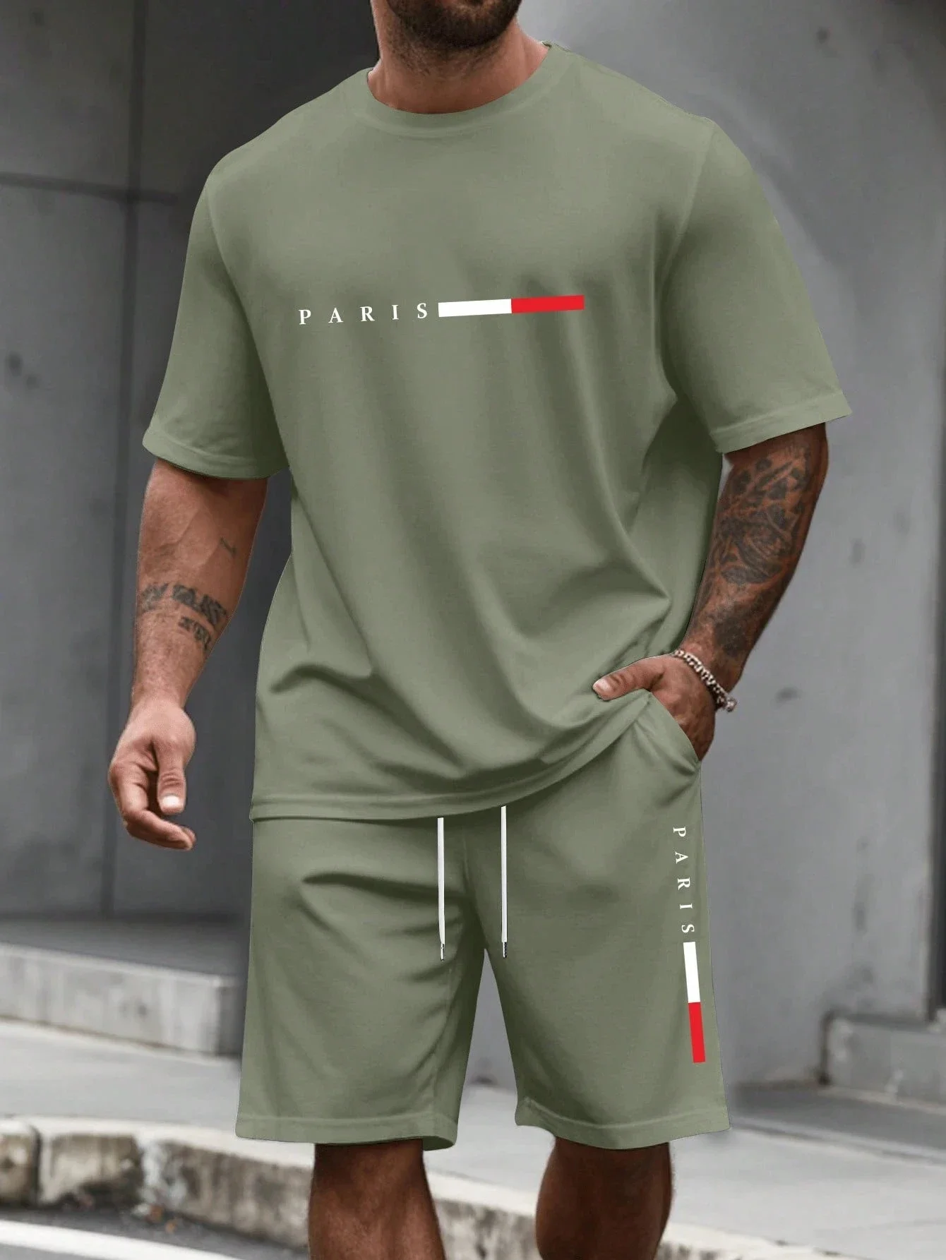Camiseta esportiva masculina de manga curta de 2 peças
