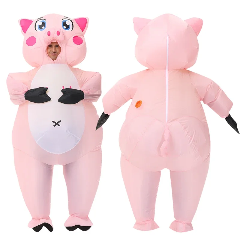 QQ8 Хэллоуин Розовая Свинья Банни Надувной Костюм Для Взрослых Детей День Рождения Пасха Карнавал Представление Милые Животные Косплей C5Lk¥