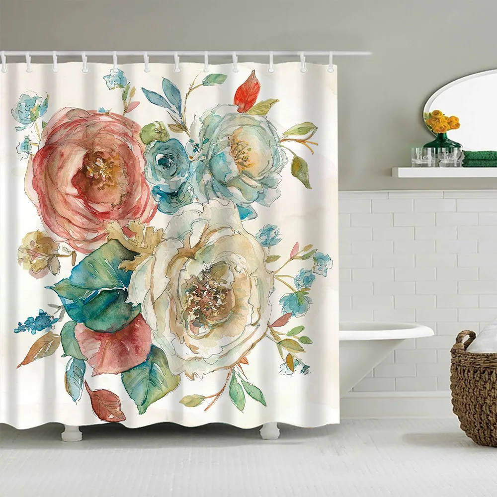 Chinese Style Flower Vines Shower Curtains Bath  Waterproof room Decor with Hooks 3d Printing