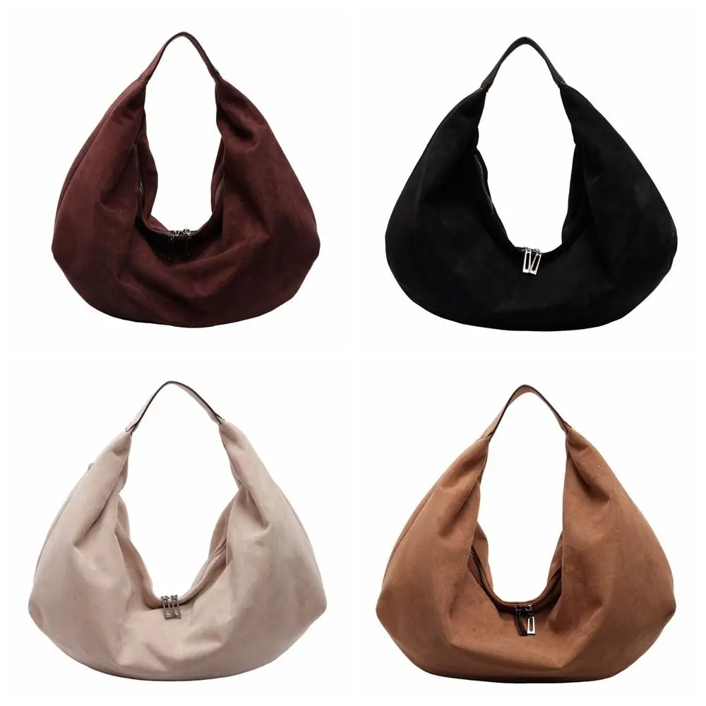 Lässige Handtasche aus Wildleder, große Kapazität, modische Hobo-Tasche, einfarbig, koreanischer Stil, Einkaufstasche, Urlaub