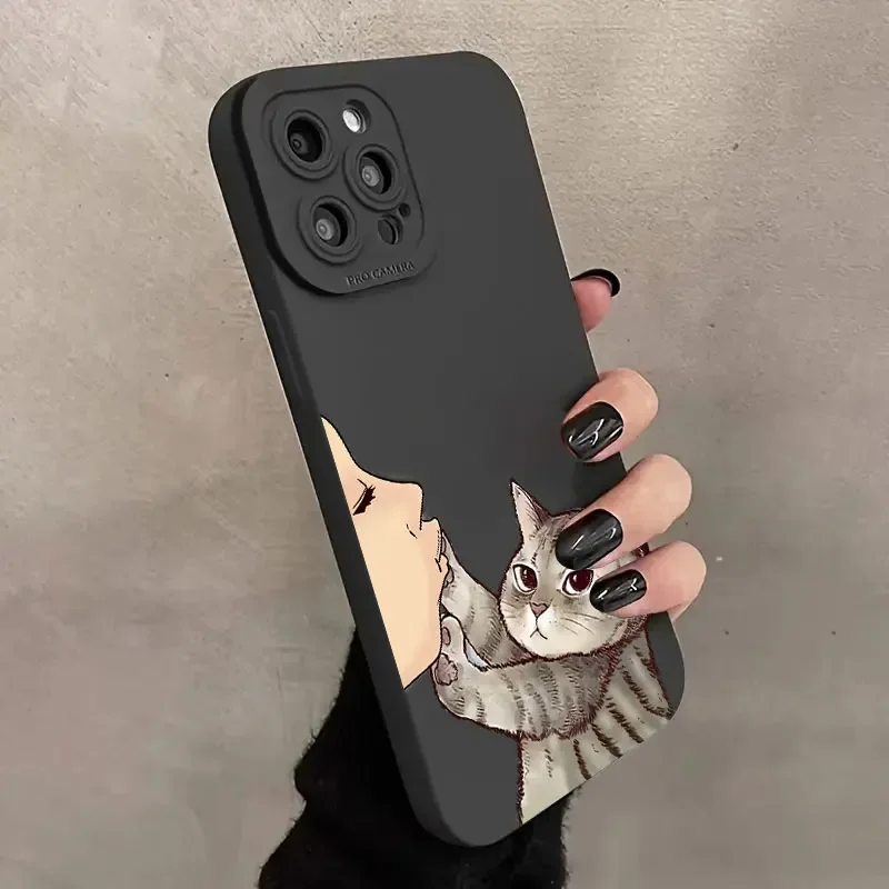 القط الأمريكية قصيرة قصيرة الشعر قبلة قضية الهاتف آيفون 16 حالات آيفون 15 14 13 12 Mini 11 Pro Max 16 7 8 Plus XS SE الغطاء الخلفي