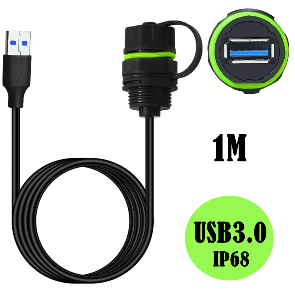 1m USB 3.0 Male To Female Mount Flush Extension Cable IP68 Outdoor Waterproof USB Threaded Socket Cable Adapter 5.0Gbps