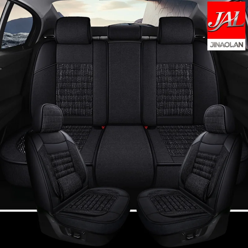 5 Seats Luxury Linen Car Seat Covers, Suitable For All Seasons, Wear-resistant And Durable, Comfortable And Breathable, Exquisite Workmanship, Enhances The Interior Quality, Fixed Lumbar Support, Suitable For SUVs, Trucks, And Sedans