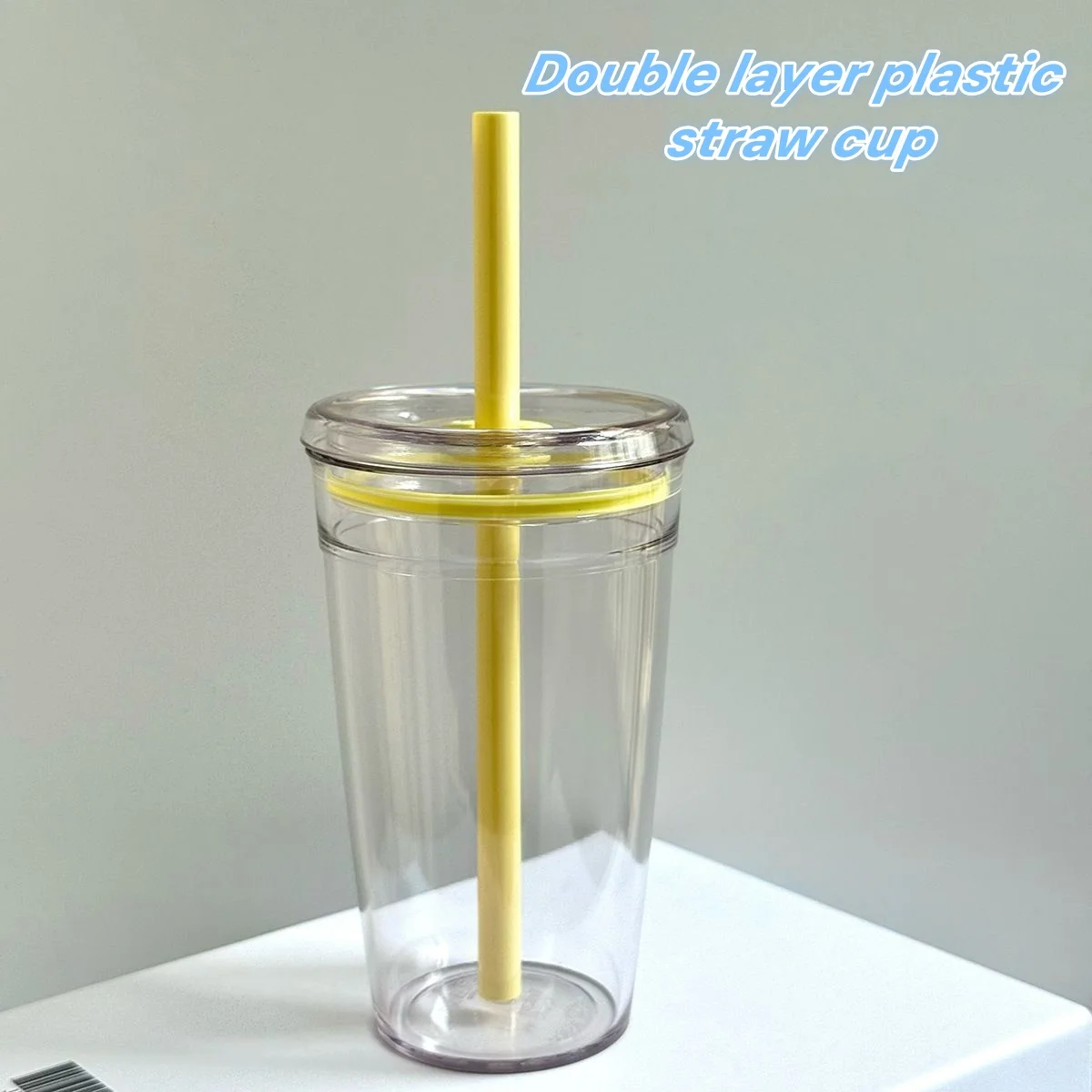 Sommer-Trinkbecher 450ml mit Strohhalm, Wiederverwendbarer Transparenter Kaffeebecher, Einwandiger Plastik-Autobecher für Zuhause und Büro
