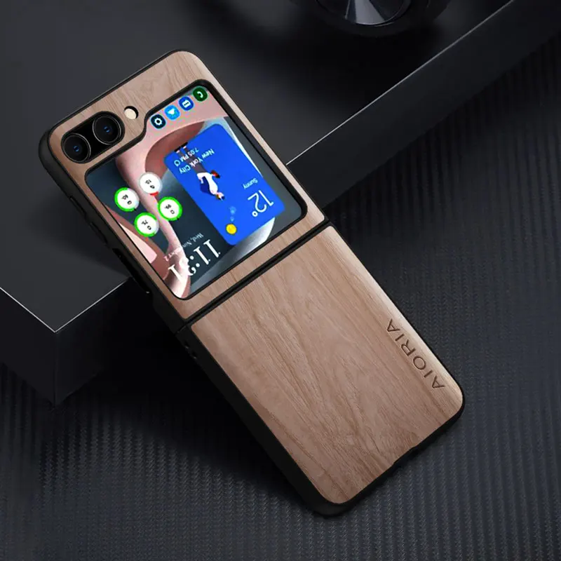 Case for Samsung Galaxy Z Flip5 Flip4 Flip3 5G funda bamboo wood pattern Leather cover for galaxy zflip5 zflip4 zflip3 5g case